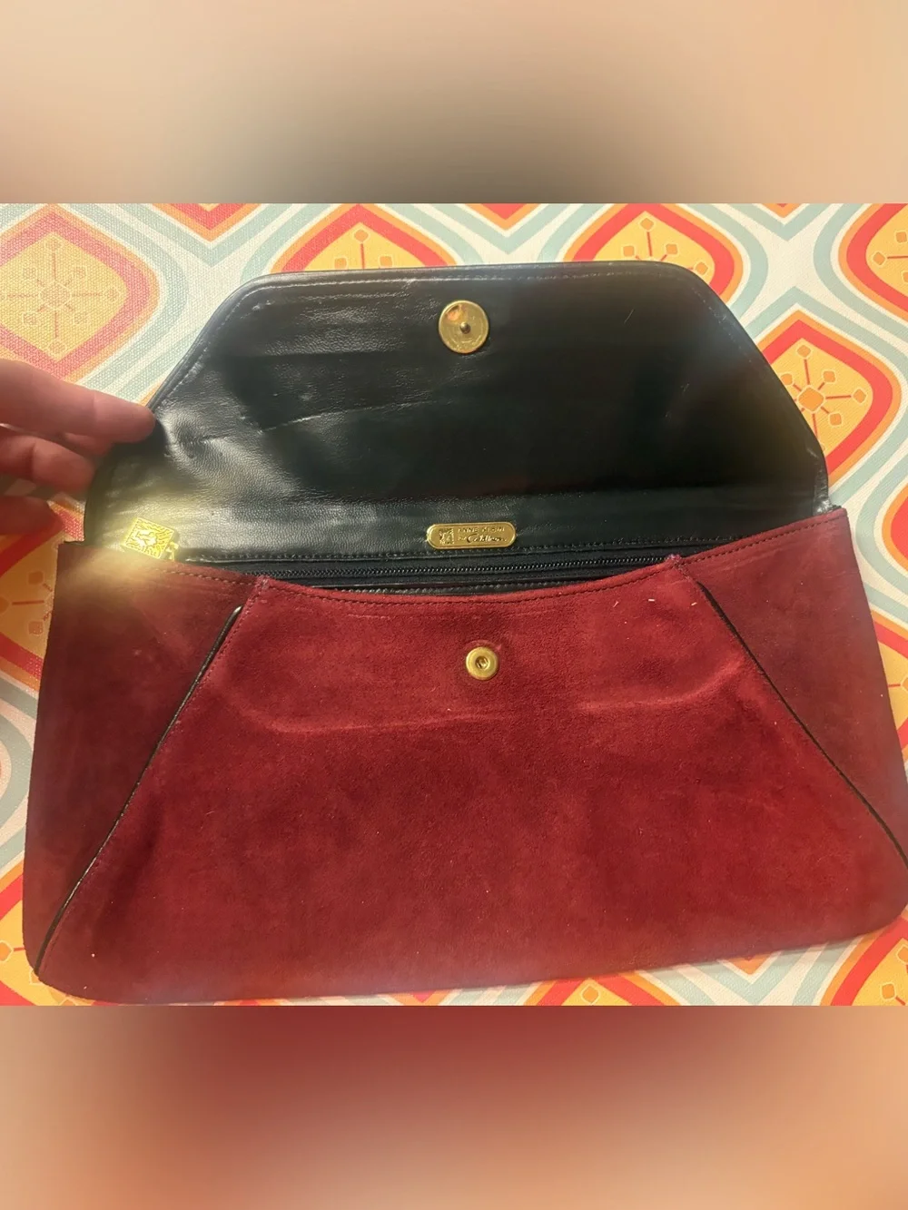 Anne Klein being Calderon Vintage Burgundy Suede Envelope Clutch